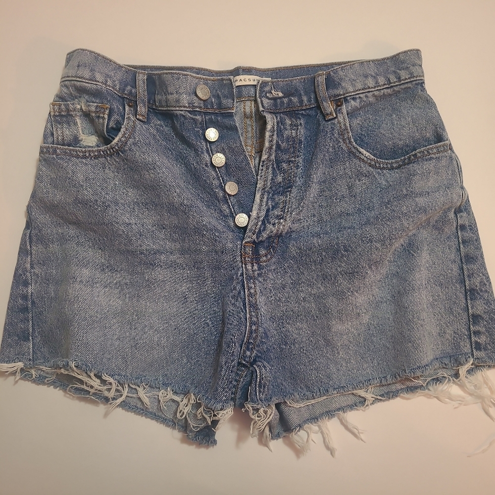 PacSun High rise Icon button fly, jean short, distressed cutoff, size 28.